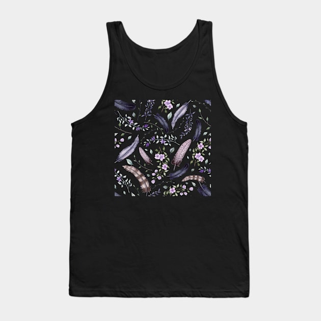 Seamless Pattern of Watercolor Little Flowers and Feathers Tank Top by Cordata